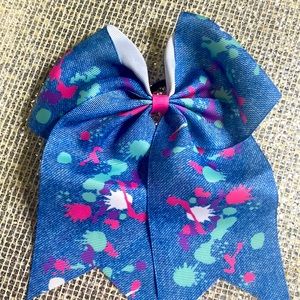 BUY 2 , GET 2 FREE!! Blue bow with pink white and turquoise splatter paint